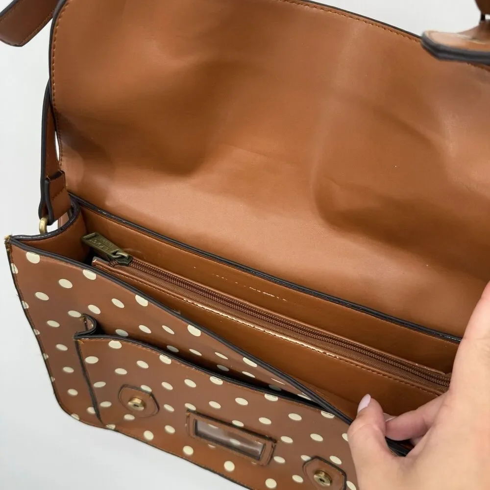 LYDC London Tan & White Polka Dot Satchel Bag Crossbody Vintage